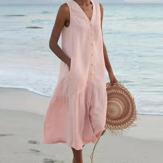Marie | Hochwertiges Leinenkleid Damen in Zartrosa für Sommer