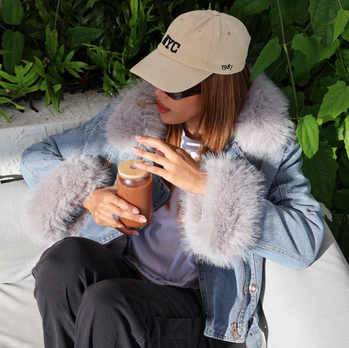 Doreen | Kunstpelzkragen Denim Jacke