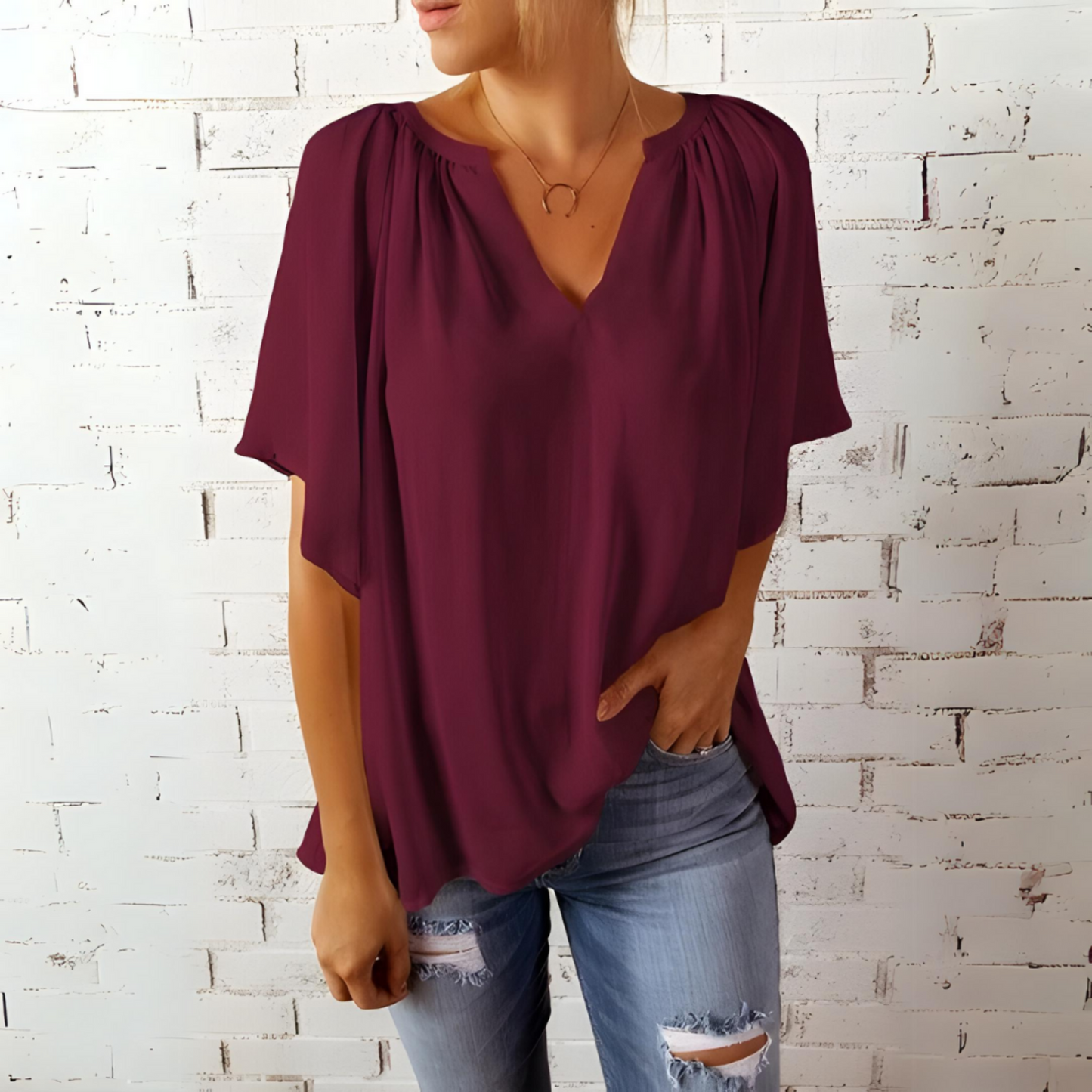 Michelle | Übergroßes Hemd mit V-Ausschnitt aus Chiffon für Damen