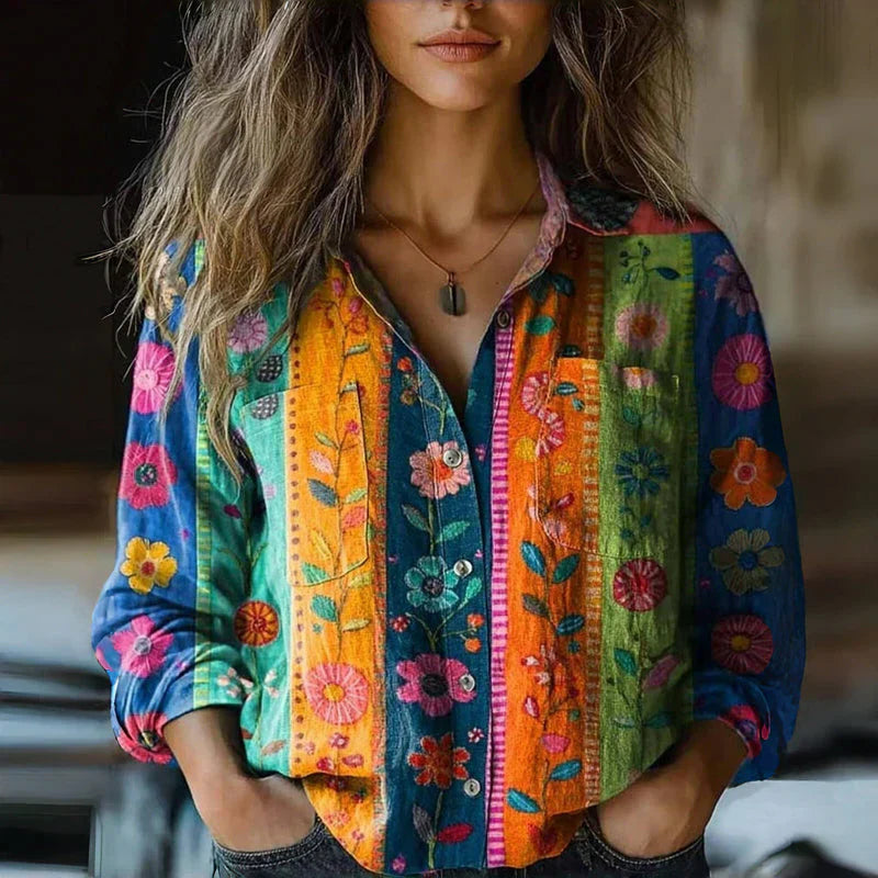 Sabrina | Damenbluse mit Ethno-Print Vintage-Stil