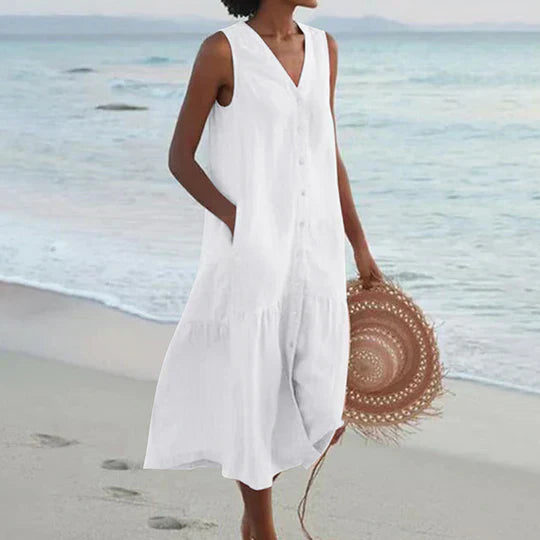 Marie | Hochwertiges Leinenkleid Damen in Zartrosa für Sommer