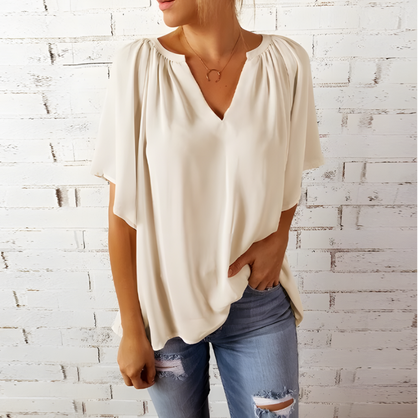 Michelle | Übergroßes Hemd mit V-Ausschnitt aus Chiffon für Damen