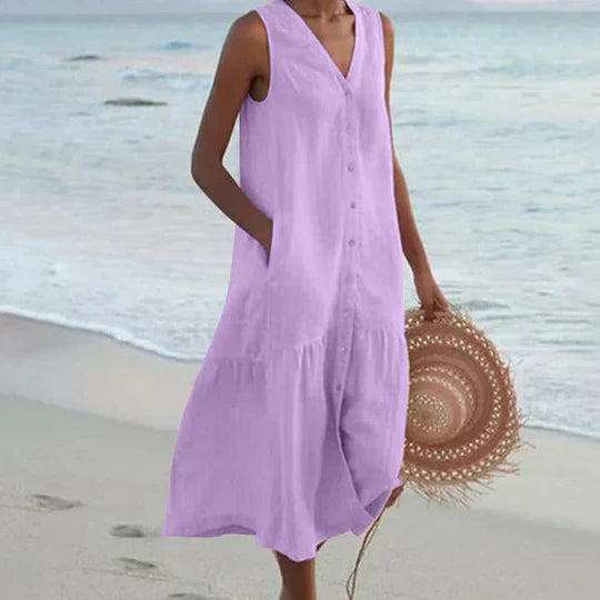 Marie | Hochwertiges Leinenkleid Damen in Zartrosa für Sommer
