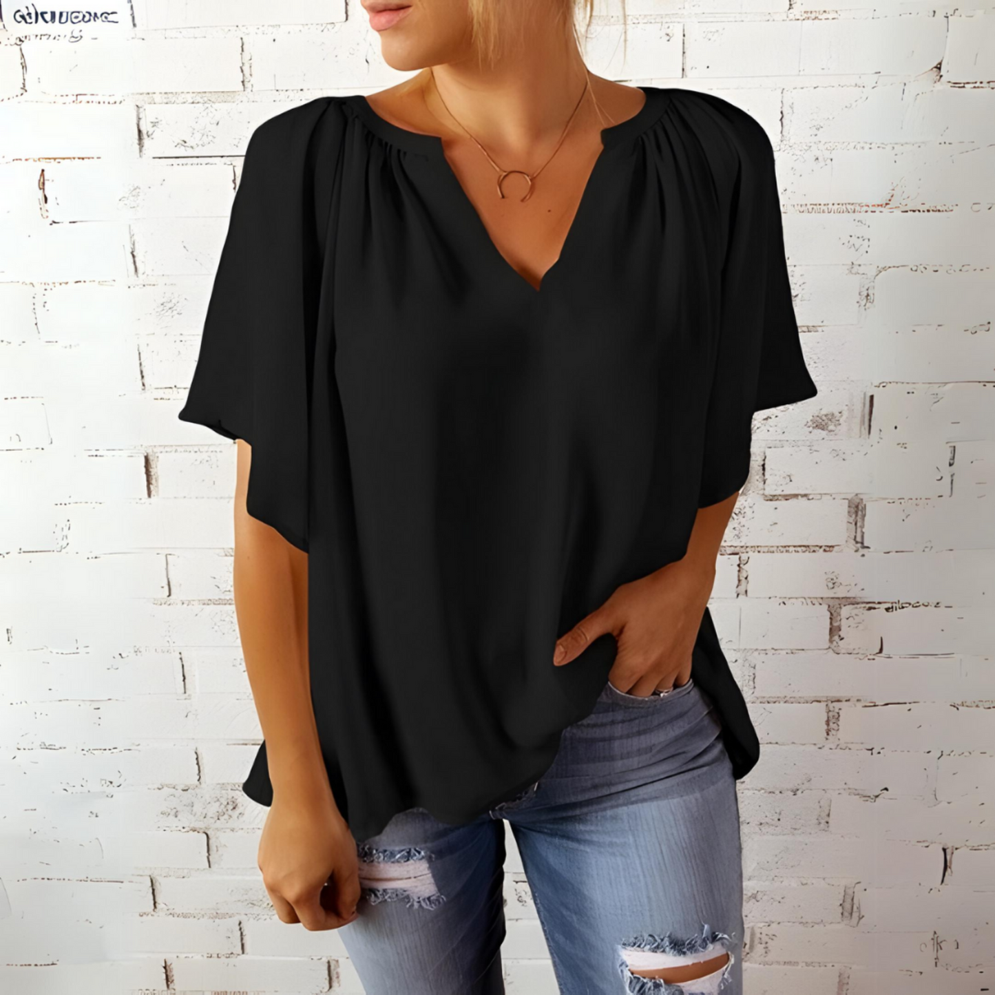 Michelle | Übergroßes Hemd mit V-Ausschnitt aus Chiffon für Damen