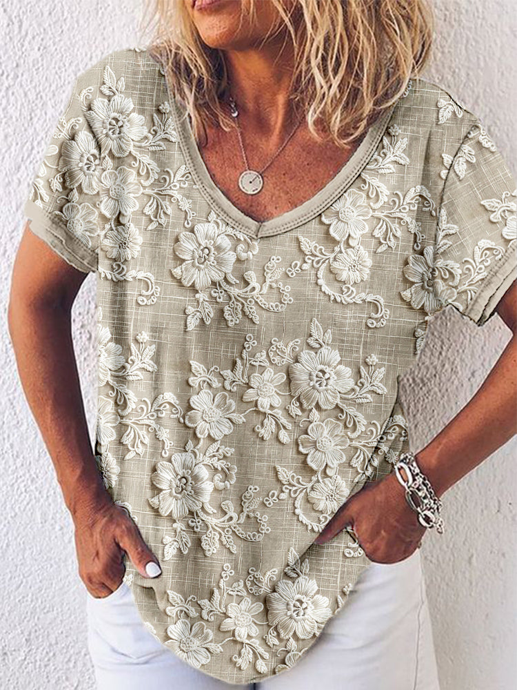 Renara | Damen Top mit Blumendruck – Elegantes V-Ausschnitt Design 1