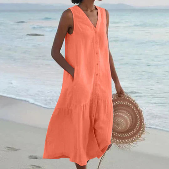 Marie | Hochwertiges Leinenkleid Damen in Zartrosa für Sommer