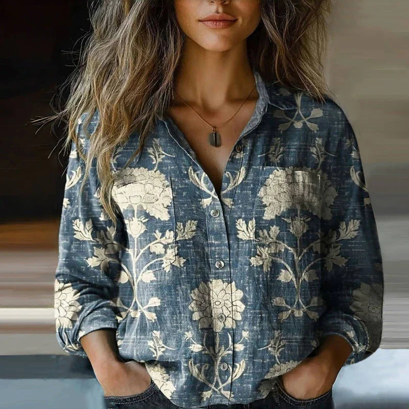 Sabrina | Damenbluse mit Ethno-Print Vintage-Stil
