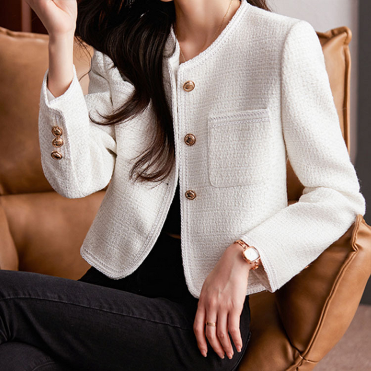 Kristin | Damenjacke aus hochwertigem Tweed – Elegante Kurzjacke