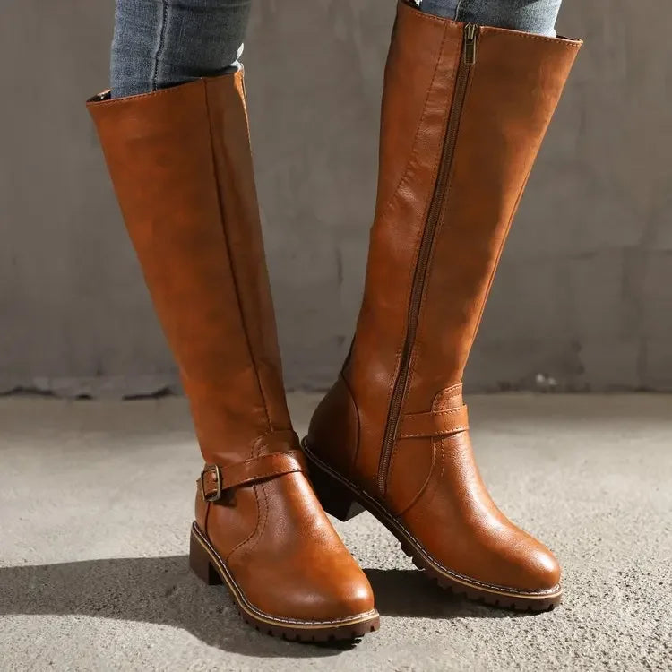 Indy | Schwarze Damenstiefel aus Leder mit Reißverschluss
