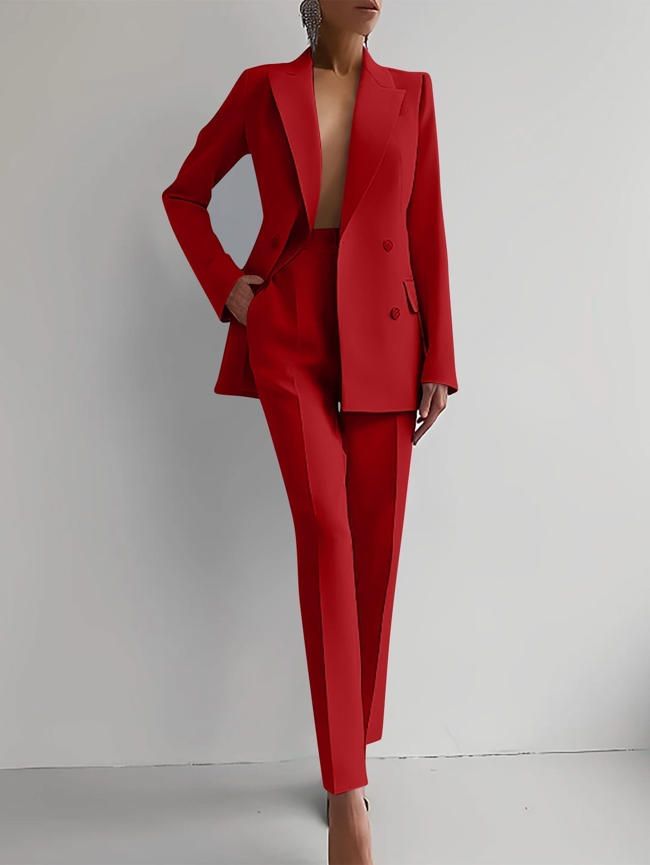 Andrea | Eleganter Damenanzug aus Crepe Diagonal mit Slim-Fit Blazer und Hosen Set