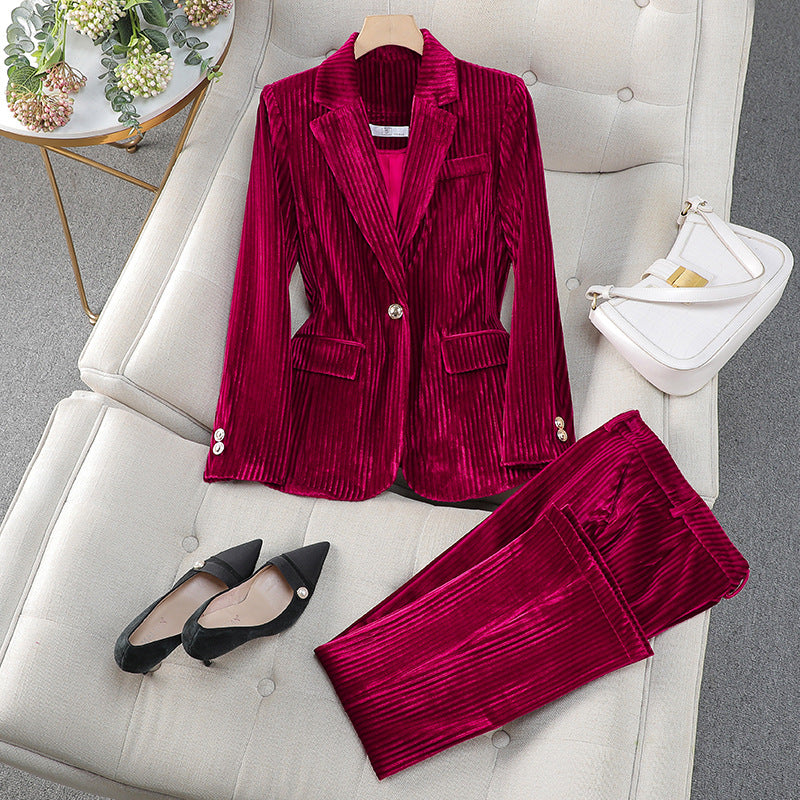Olivia | Maßgeschneiderter strukturierter Blazer -Hose -Anzug Set