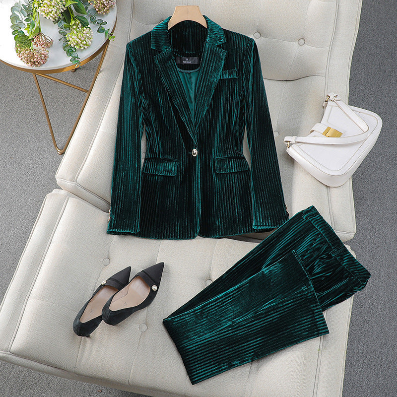 Olivia | Maßgeschneiderter strukturierter Blazer -Hose -Anzug Set