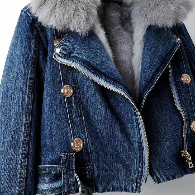 Doreen | Kunstpelzkragen Denim Jacke