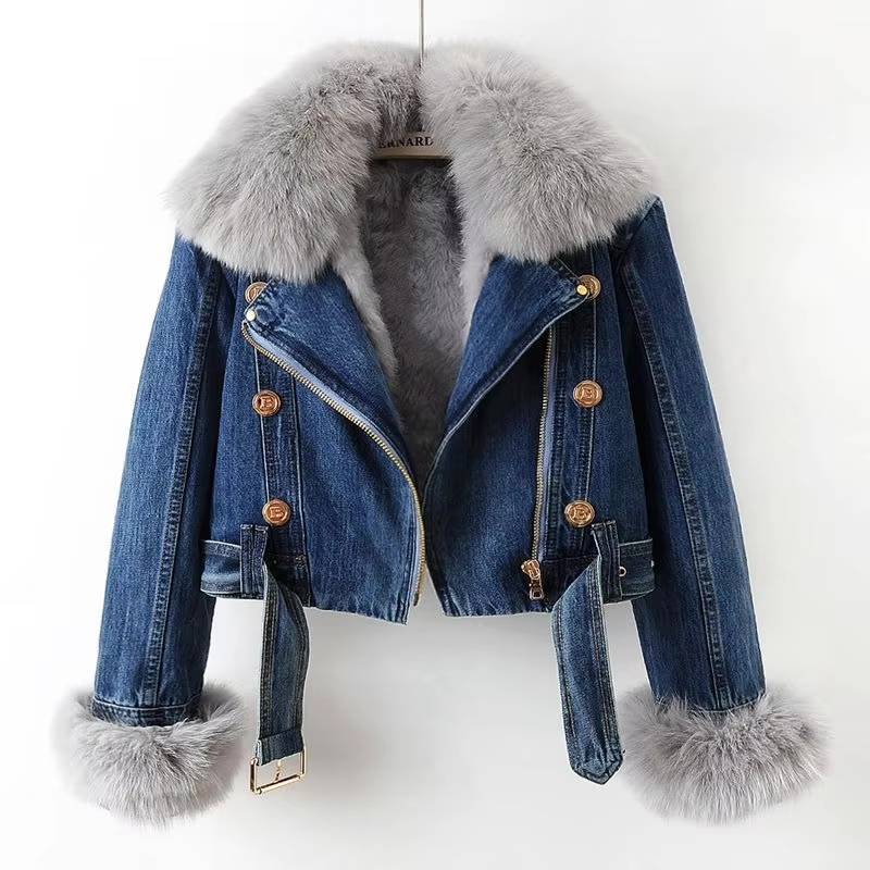 Doreen | Kunstpelzkragen Denim Jacke