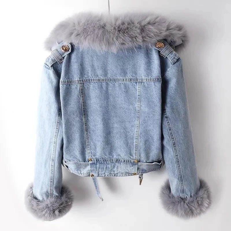 Doreen | Kunstpelzkragen Denim Jacke