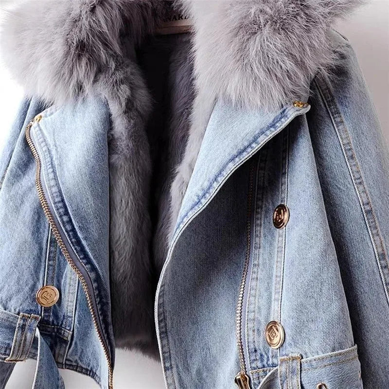 Doreen | Kunstpelzkragen Denim Jacke