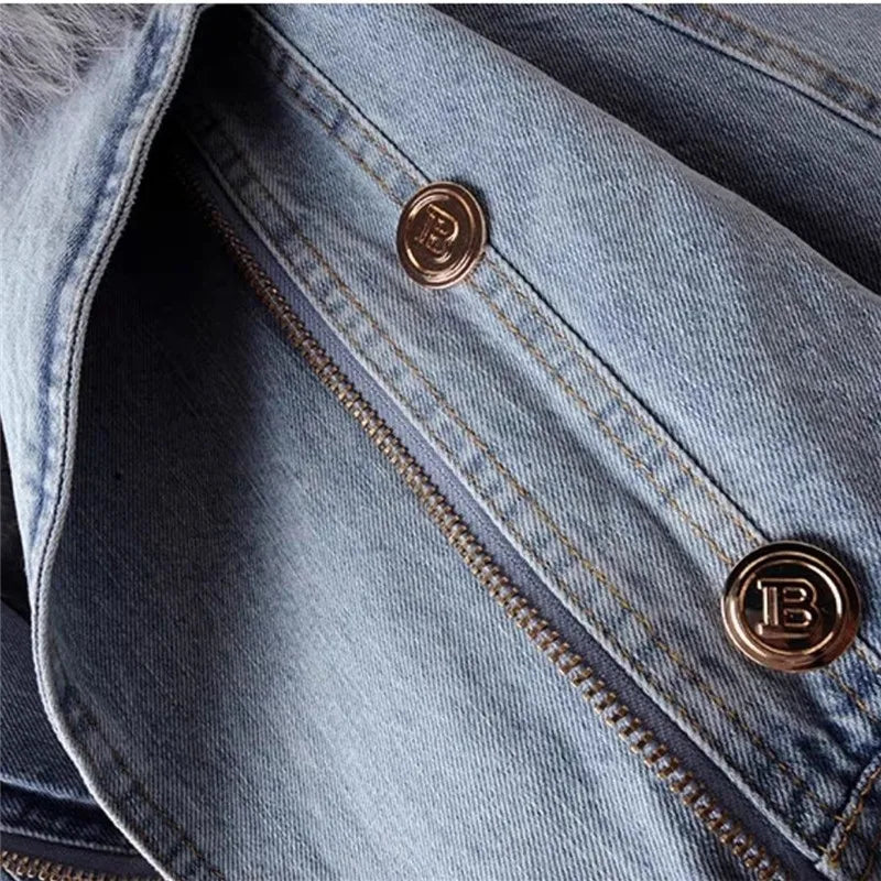 Doreen | Kunstpelzkragen Denim Jacke