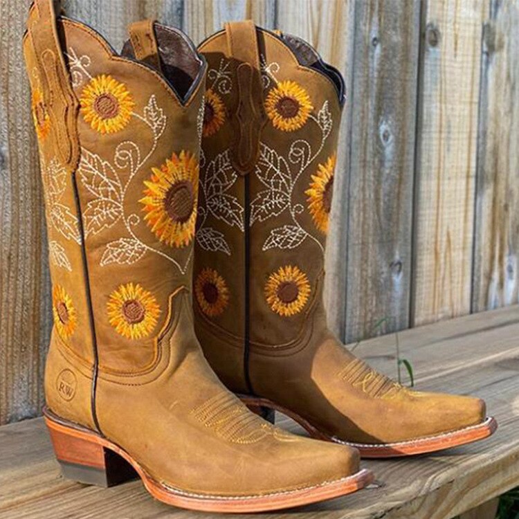 Fiori | Stivali Cowboy Donna Eleganti con Ricami e Suola Durevole 3