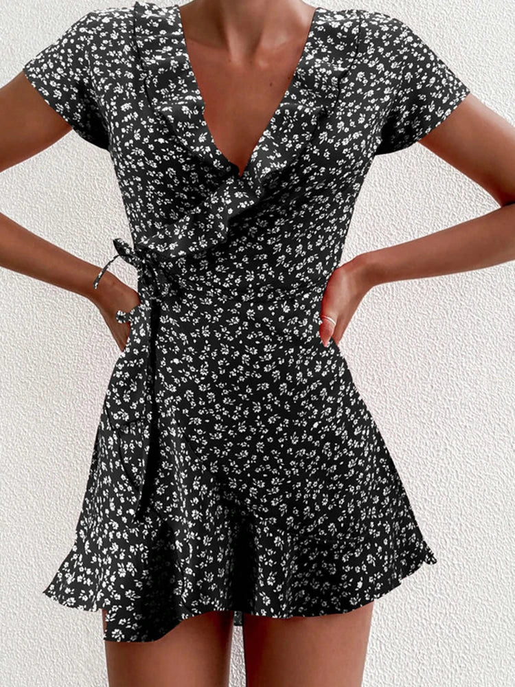 Flora | A-Linien Kleid Damen mit V-Ausschnitt und Floral Design für Hochzeitsgast und Sommer-4