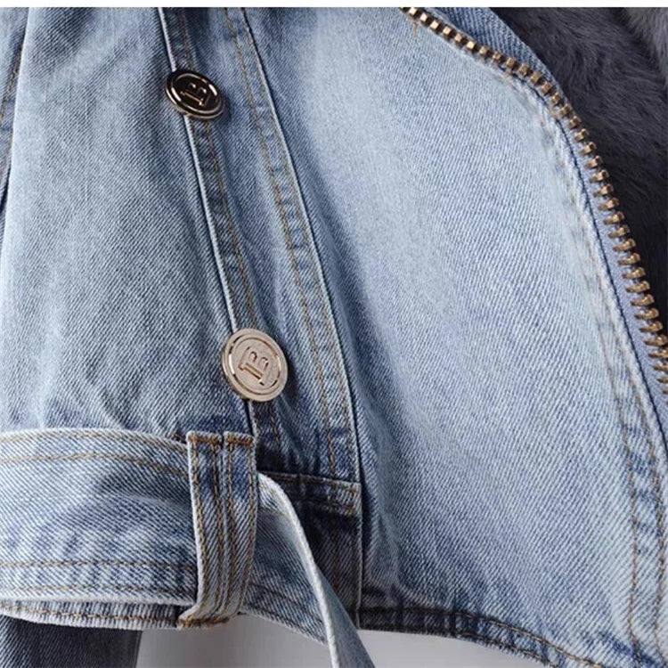 Doreen | Kunstpelzkragen Denim Jacke