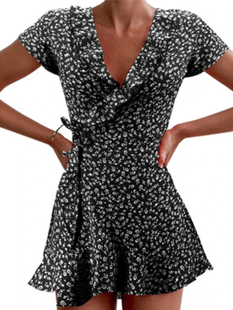 Flora | A-Linien Kleid Damen mit V-Ausschnitt und Floral Design