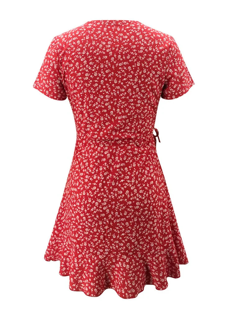 Flora | A-Linien Kleid Damen mit V-Ausschnitt und Floral Design