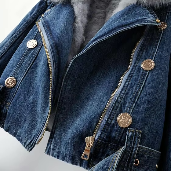 Doreen | Kunstpelzkragen Denim Jacke