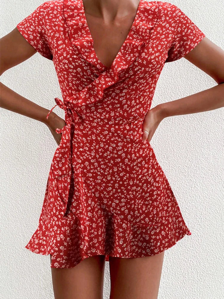 Variant image for Flora | A-Linien Kleid Damen mit V-Ausschnitt und Floral Design für Hochzeitsgast und Sommer-7