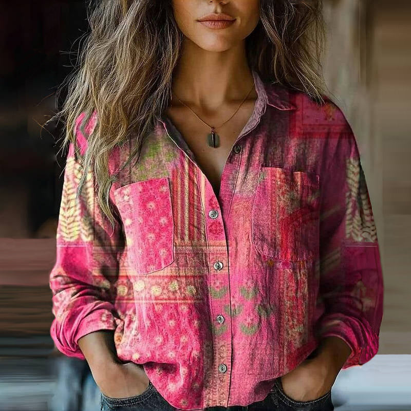 Sabrina | Damenbluse mit Ethno-Print Vintage-Stil