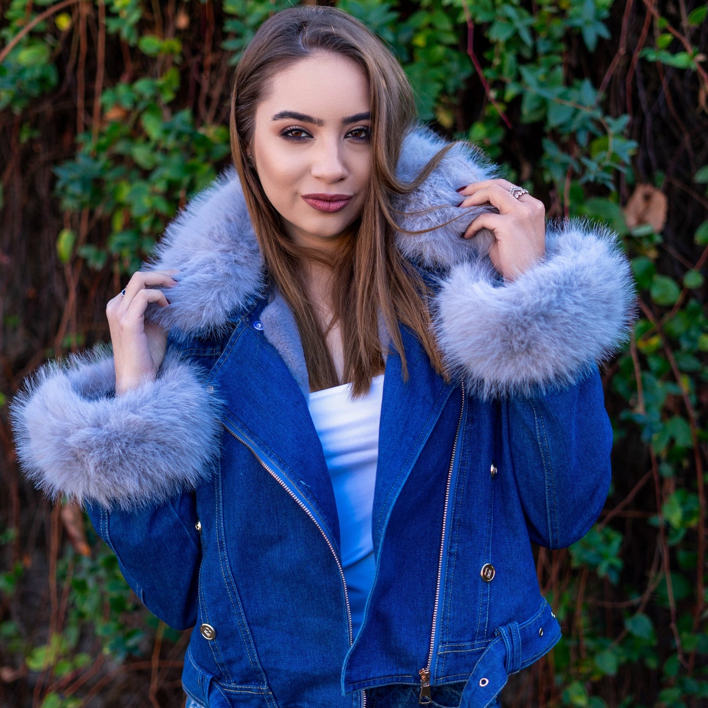 Doreen | Kunstpelzkragen Denim Jacke