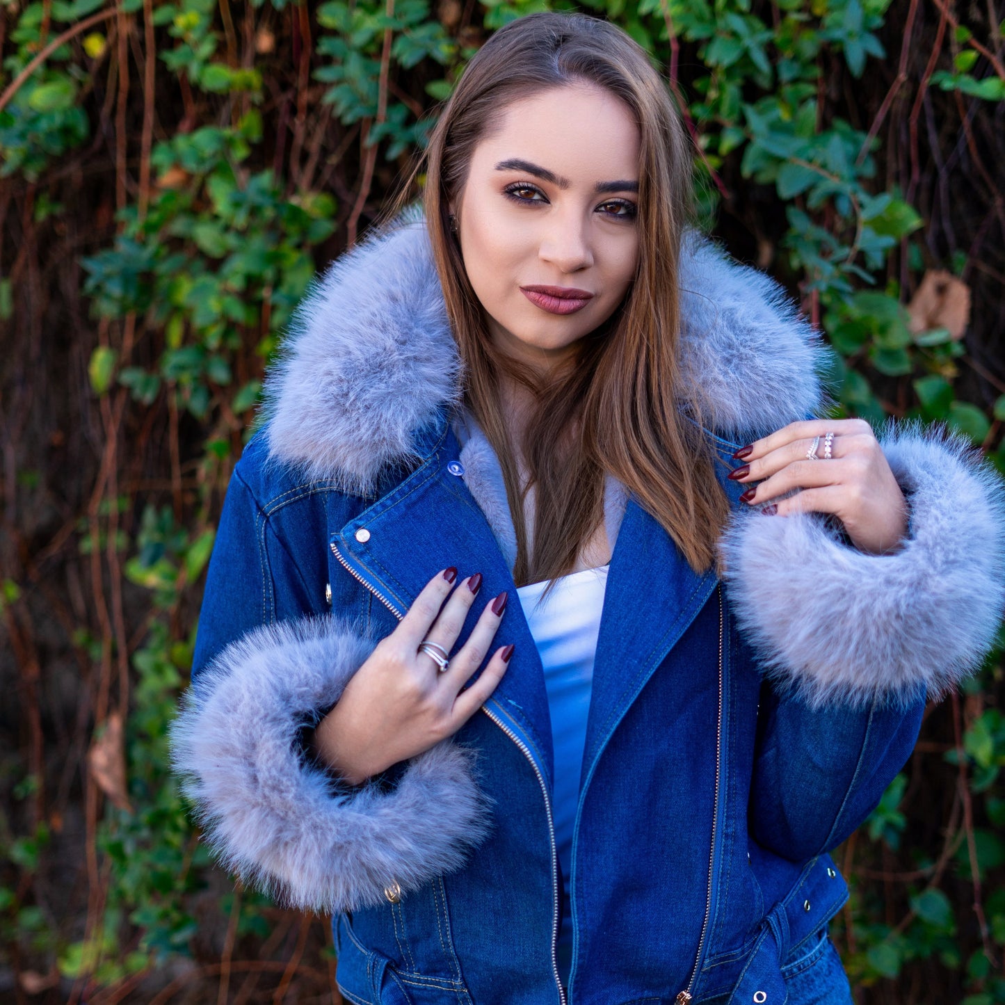 Doreen | Kunstpelzkragen Denim Jacke