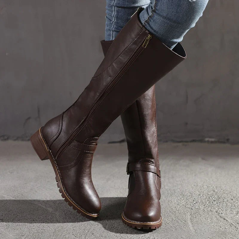 Indy | Schwarze Damenstiefel aus Leder mit Reißverschluss