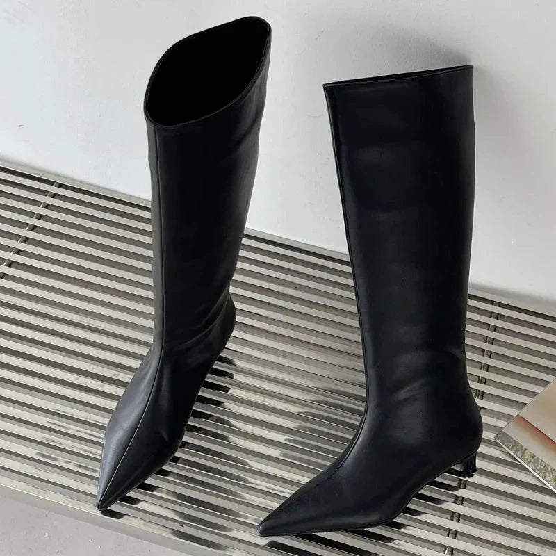 Rosetta | Stivali Alti Donna Eleganti in Pelle Nera con Tacco 8 cm 6