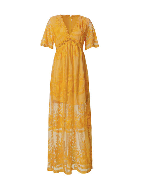 Merlinda | Maxikleid Sommer – Fließender Stoff, V-Ausschnitt, Lange Kleider Damen