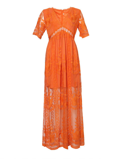 Merlinda | Maxikleid Sommer – Fließender Stoff, V-Ausschnitt, Lange Kleider Damen