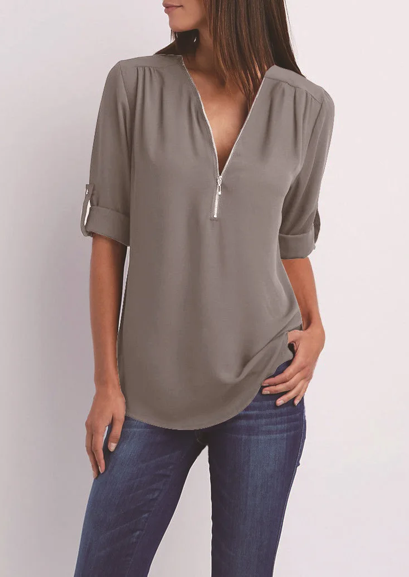 Kassidy Damenbluse – Elegante Weiße Bluse mit Reißverschluss, Hochwertige Baumwolle-1