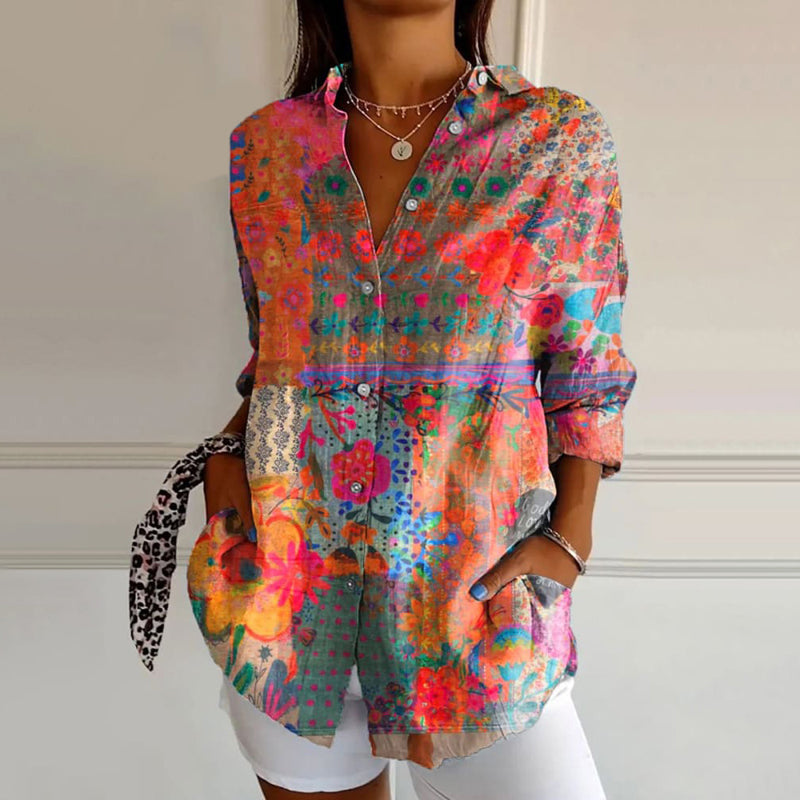 Floral Elegance | Women's Blouse - Long Sleeve Shirt 2