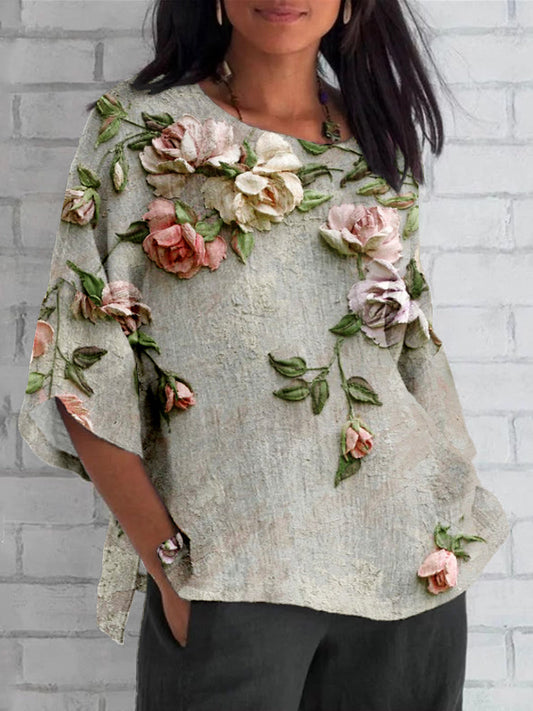 Iverra | Blumenoberteil mit 3D-Blumendruck – Romantisches Oberteil für entspannte Eleganz 1