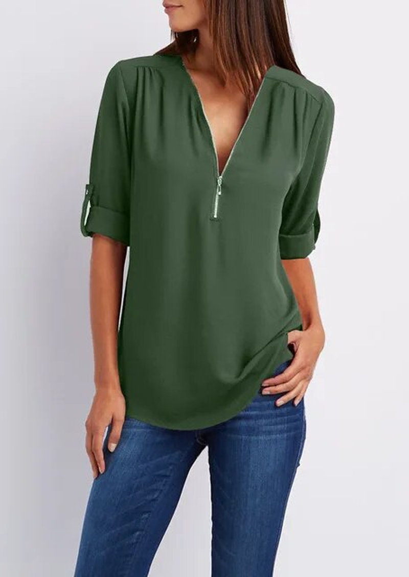 Kassidy | Bluse Elegante Weiße Bluse mit Reißverschluss, Hochwertige Baumwolle