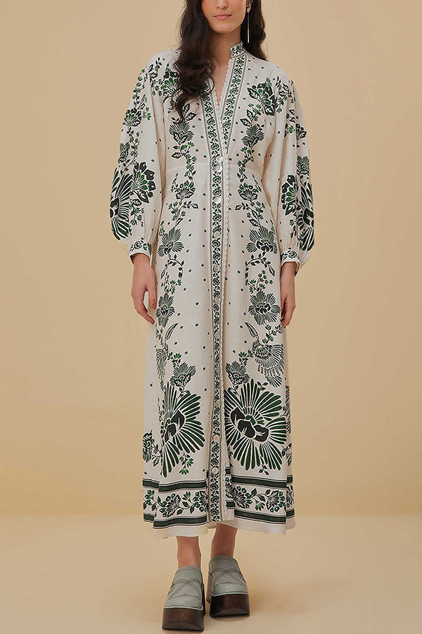 Anneliese | Einzigartiger Druck Langärmeliges Maxikleid