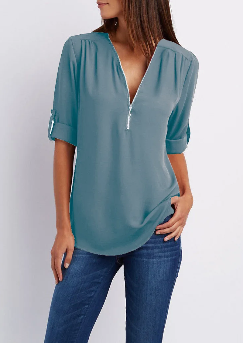 Kassidy | Bluse Elegante Weiße Bluse mit Reißverschluss, Hochwertige Baumwolle