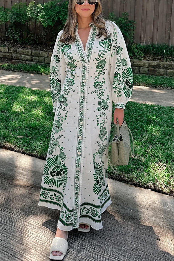 Anneliese | Einzigartiger Druck Langärmeliges Maxikleid
