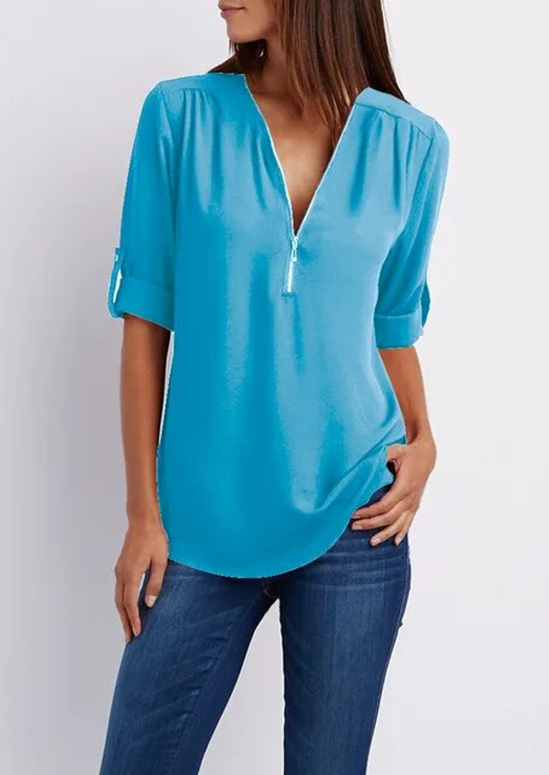 Kassidy | Bluse Elegante Weiße Bluse mit Reißverschluss, Hochwertige Baumwolle