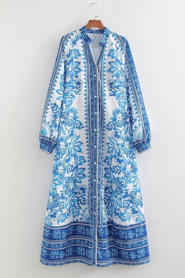 Anneliese | Einzigartiger Druck Langärmeliges Maxikleid
