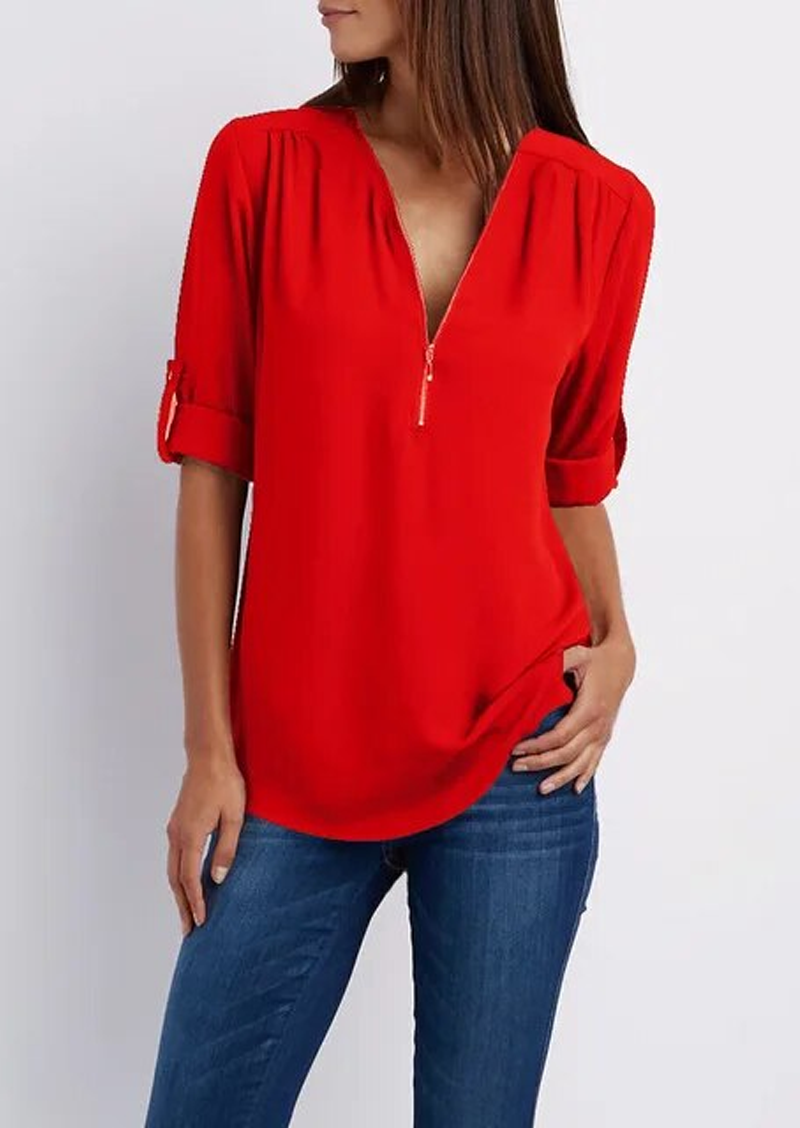Kassidy | Bluse Elegante Weiße Bluse mit Reißverschluss, Hochwertige Baumwolle