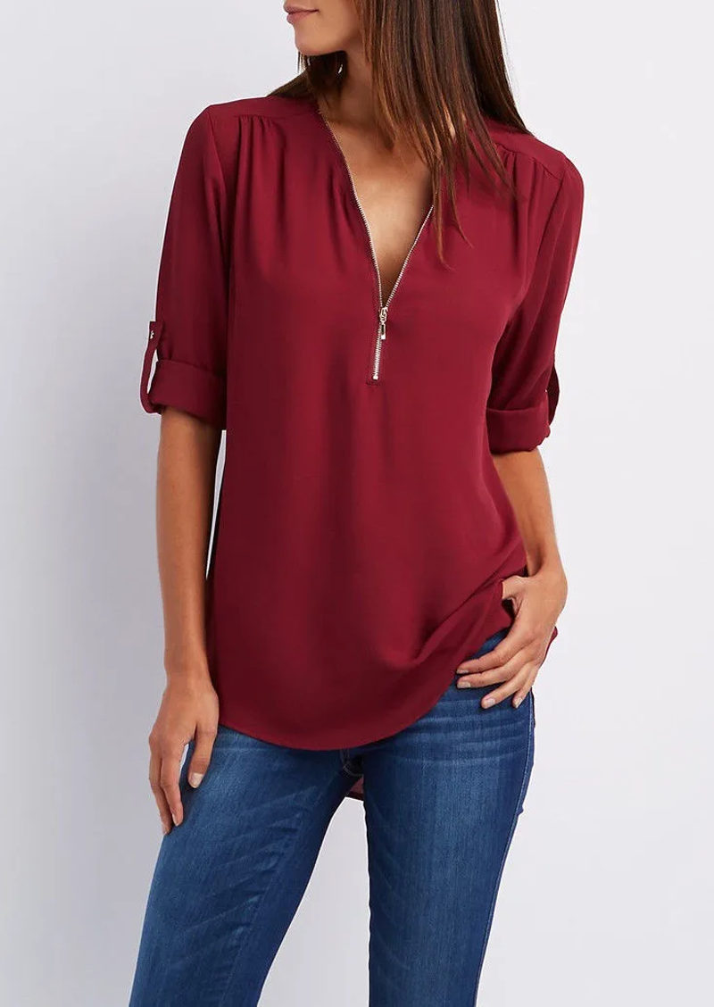 Kassidy | Bluse Elegante Weiße Bluse mit Reißverschluss, Hochwertige Baumwolle