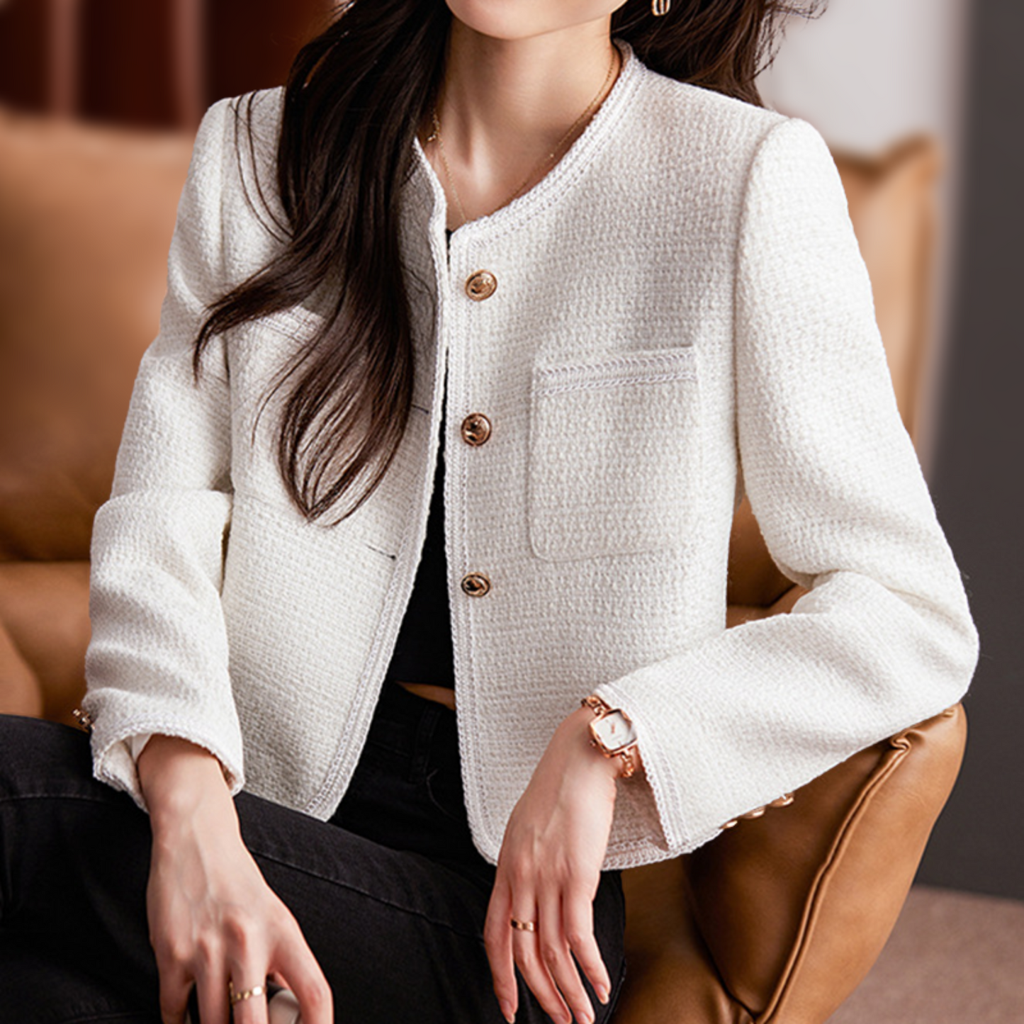 Kristin | Damenjacke aus hochwertigem Tweed – Elegante Kurzjacke