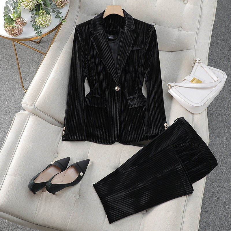 Olivia | Maßgeschneiderter strukturierter Blazer -Hose -Anzug Set
