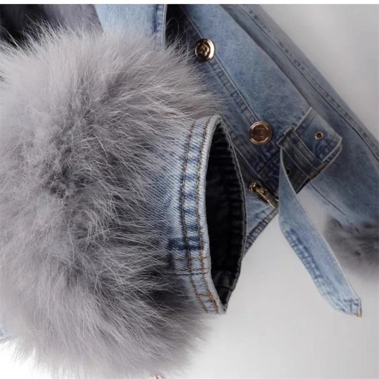 Doreen | Kunstpelzkragen Denim Jacke