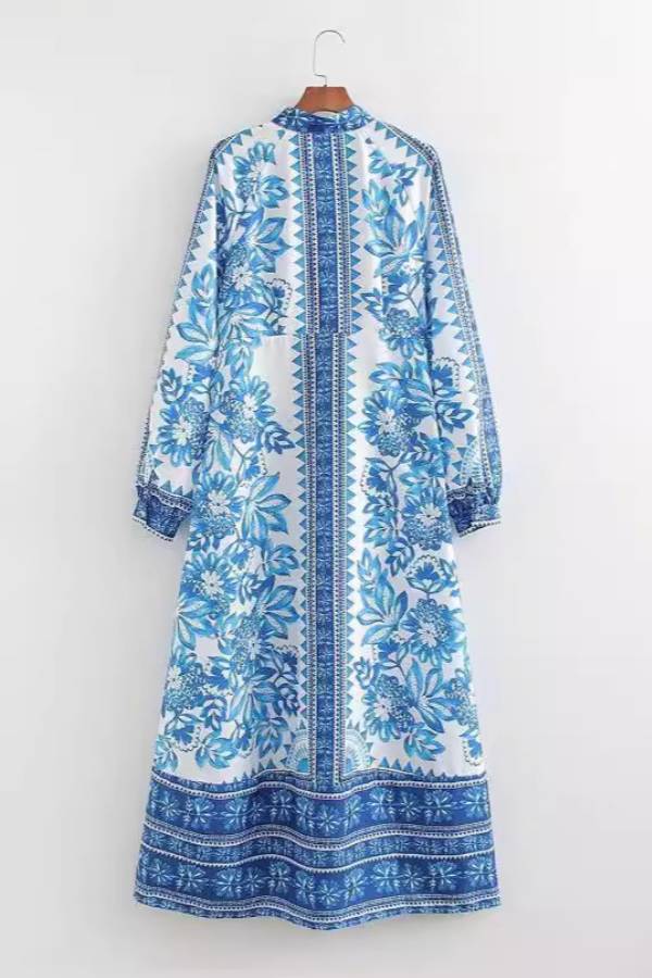 Anneliese | Einzigartiger Druck Langärmeliges Maxikleid